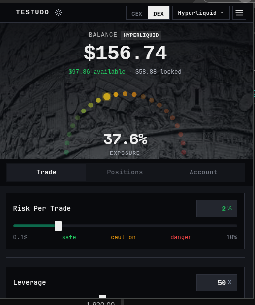TestudoTrading's tweet photo. worked through some breaking changes related to how hyperliquid deals with tick validation amongst other things. its really quite simple. u download extension, draw long short tool on chart and press alt+x it does it and u dont have to use your big bwen to do da risk stuffs https://t.co/ghm63wgEiB