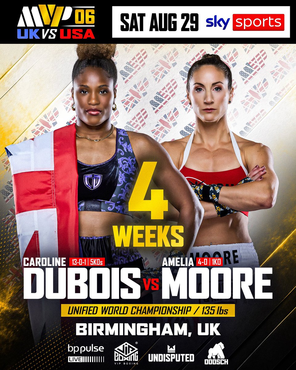MostVpromotions's tweet photo. 4 WEEKS OUT 🚨
Only 4 more weeks until MVPW06 UK vs USA 🇬🇧🇺🇸

Buy your tickets NOW | https://t.co/WW08iModiw 🎟️

——— 
Saturday, Aug 29th
LIVE on Sky Sports 
BP Pulse Live - Birmingham, UK
#MVPW06 #UKvsUSA https://t.co/9iPOannlg0
