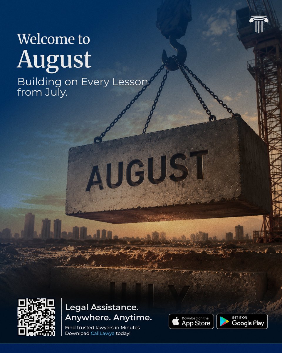 CallLawya_app's tweet photo. Every strong future starts with a solid foundation.

Welcome to August.

May this month bring wiser decisions, new opportunities, and steady progress.

Let’s keep building, together.

Legal Assistance. Anywhere. Anytime.

#August #CallLawya #LegalTech #NewMonth #Nigeria https://t.co/ZdwJo8ks4B