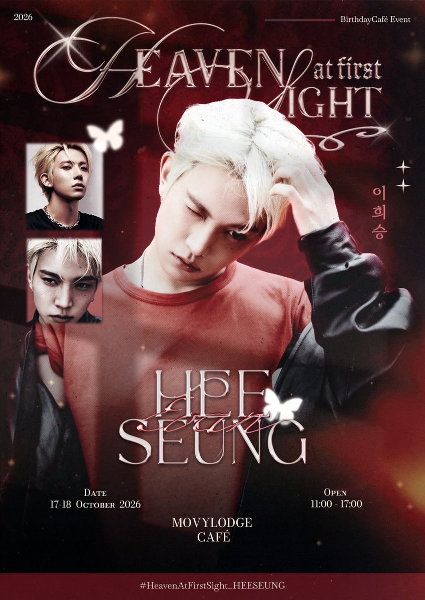 HeavenSight_HS's tweet photo. Every first sight becomes a beautiful memory. ☁️

Join us at
— #HeavenAtFirstSight_HEESEUNG 🪽་༘࿐

🎁 Special Giveaway
With every drink purchase.
100 sets available per day.

📍 MOVYLODGE CAFÉ 
🗓️ 17–18 October 2026
🕚 11:00–17:00

See you there! ♡

#EVAN #에반 #HEESEUNG #희승 https://t.co/fGVPFp9gAD