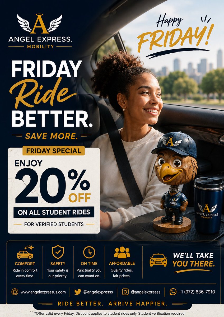 angelexpresss's tweet photo. Friday mood. Let’s meet you half way. 20% off student rides guaranteed!

Book a-ride.

#viral #trending #travelling #tourism https://t.co/6EiKiHOo4U