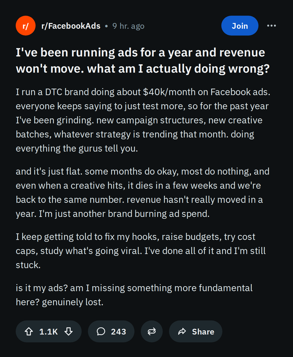 wearetheselect's tweet photo. This Reddit post just LEAKED the exact roadmap to scale a brand from $0 to $1M on Meta: https://t.co/W6fctHIyiZ