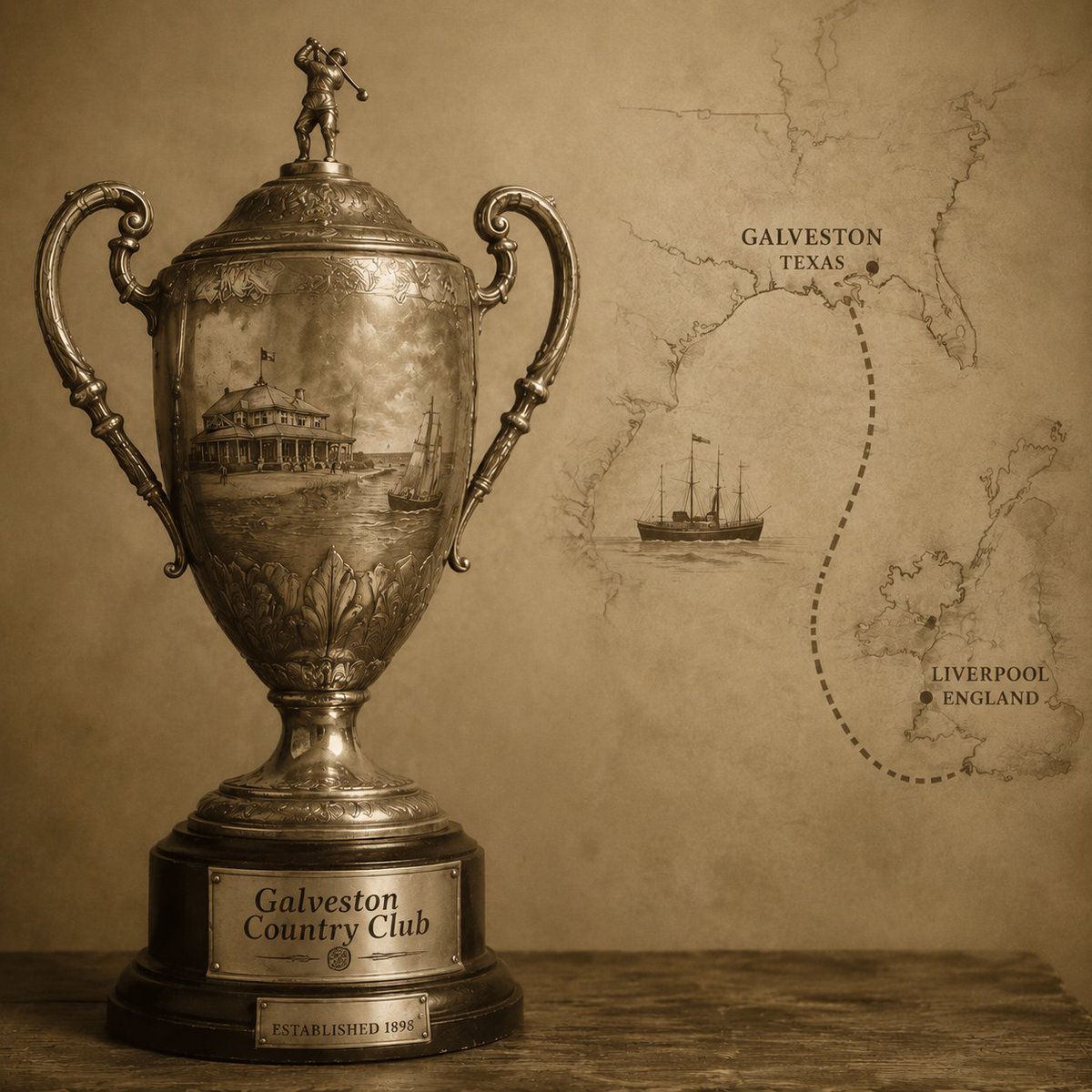 wiseaboutgolfTX's tweet photo. A golfer won 3 straight club championships (1909–11), then moved to England — and took the trophy with him to Liverpool. It took 24 years to bring it back. https://t.co/pfFD3YiJco
#golf #TexasGolf #GalvestonHistory #golfhistory https://t.co/3Q6vlvsTJ5