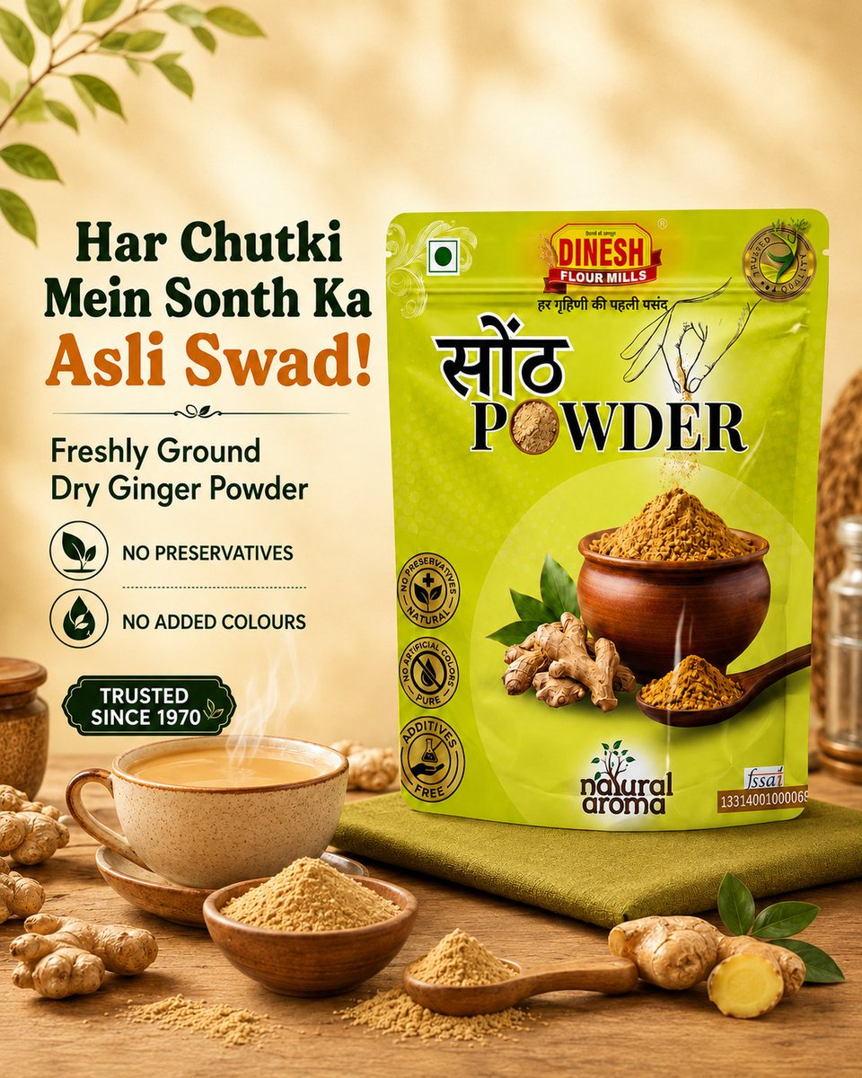 flour_mp's tweet photo. Har chutki mein Sonth ka asli swad! 🌿

Dinesh Flour Mills Sonth Powder is freshly ground, with no preservatives or added colours. Use it in chai, panjiri, laddoos and everyday recipes.

Trusted Since 1970.

Shop: https://t.co/4bjPtP3SW0

#SonthPowder #DryGingerPowder https://t.co/QJKLKEscdq