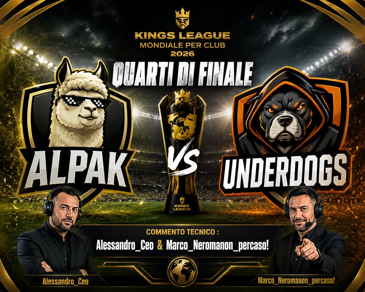 Trade23Official's tweet photo. KINGS LEAGUE MONDIALE PER CLUB 2026 :  ALPAK vs UNDERDOGS https://t.co/tVhbYK3aGv via @YouTube https://t.co/5hlN8toNWG