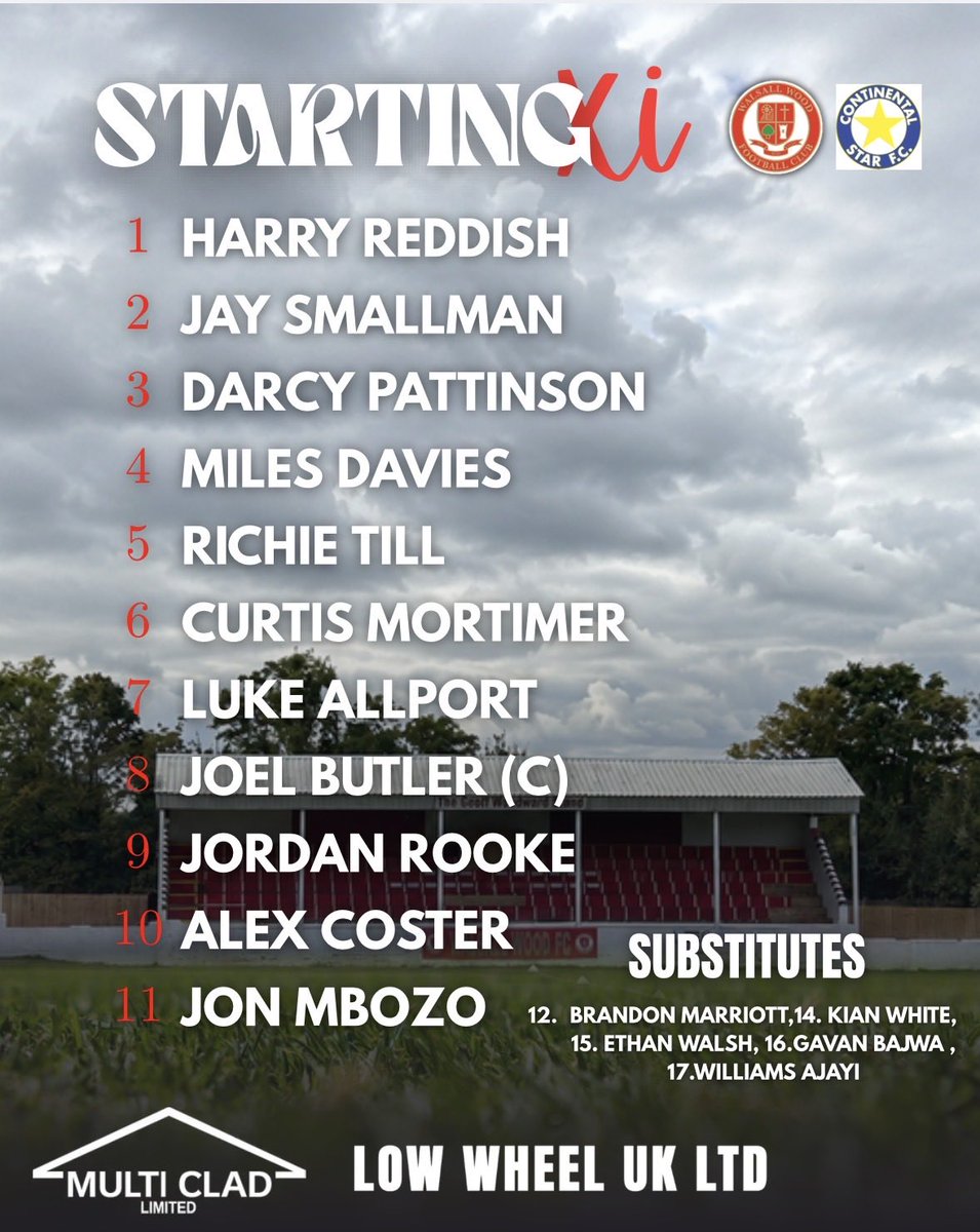 WalsallWoodFC's tweet photo. Today’s Starting line up! 

See you at 3pm 💪🏼

#FTGOTW https://t.co/HprrtAsWRt