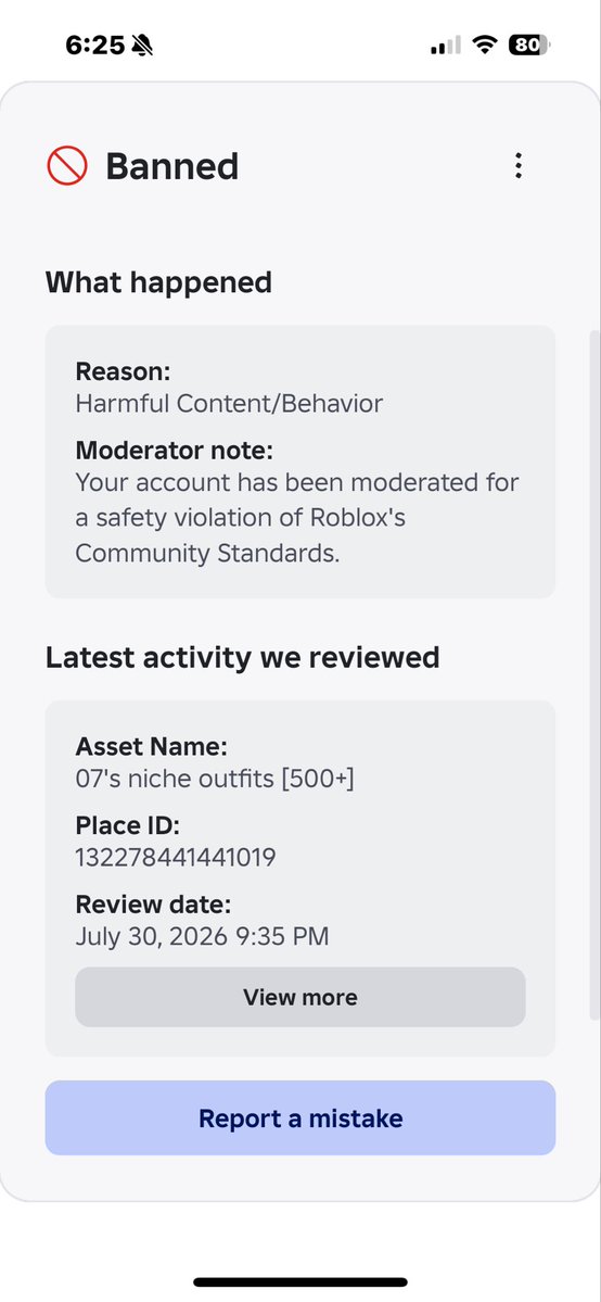 Sjheheue's tweet photo. @b_birdee I was banned for an outfit game and I’m yet to get unbanned. This has also affected ALL of my alternate accounts.. Username: 07groupholder1 https://t.co/apXaki8DUJ