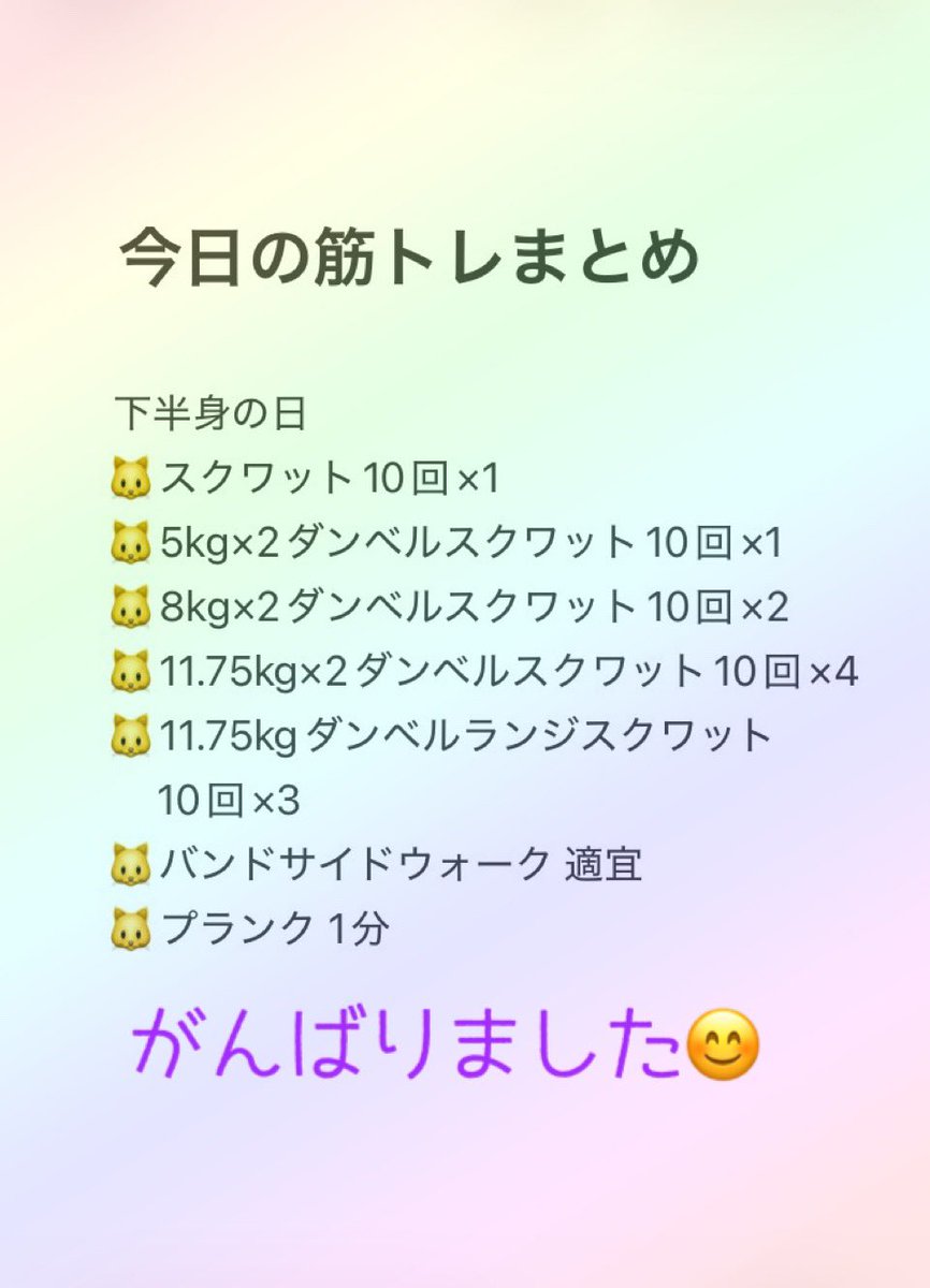 Misakodiet's tweet photo. 今日の筋トレまとめ: 下半身の日

久しぶりの脚トレ。
スクワットで前腿ばかり効くフォームになってたかも🙄 https://t.co/90KQoPV1hn