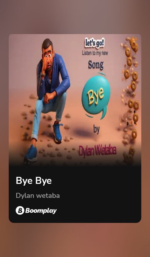 Dylanwetaba1's tweet photo. Listen to Bye Bye by Dylan wetaba on Boomplay. https://t.co/vJBhbEpDdc

Click the ☝️to stream my new song bye bye https://t.co/gt8ynpTUW5