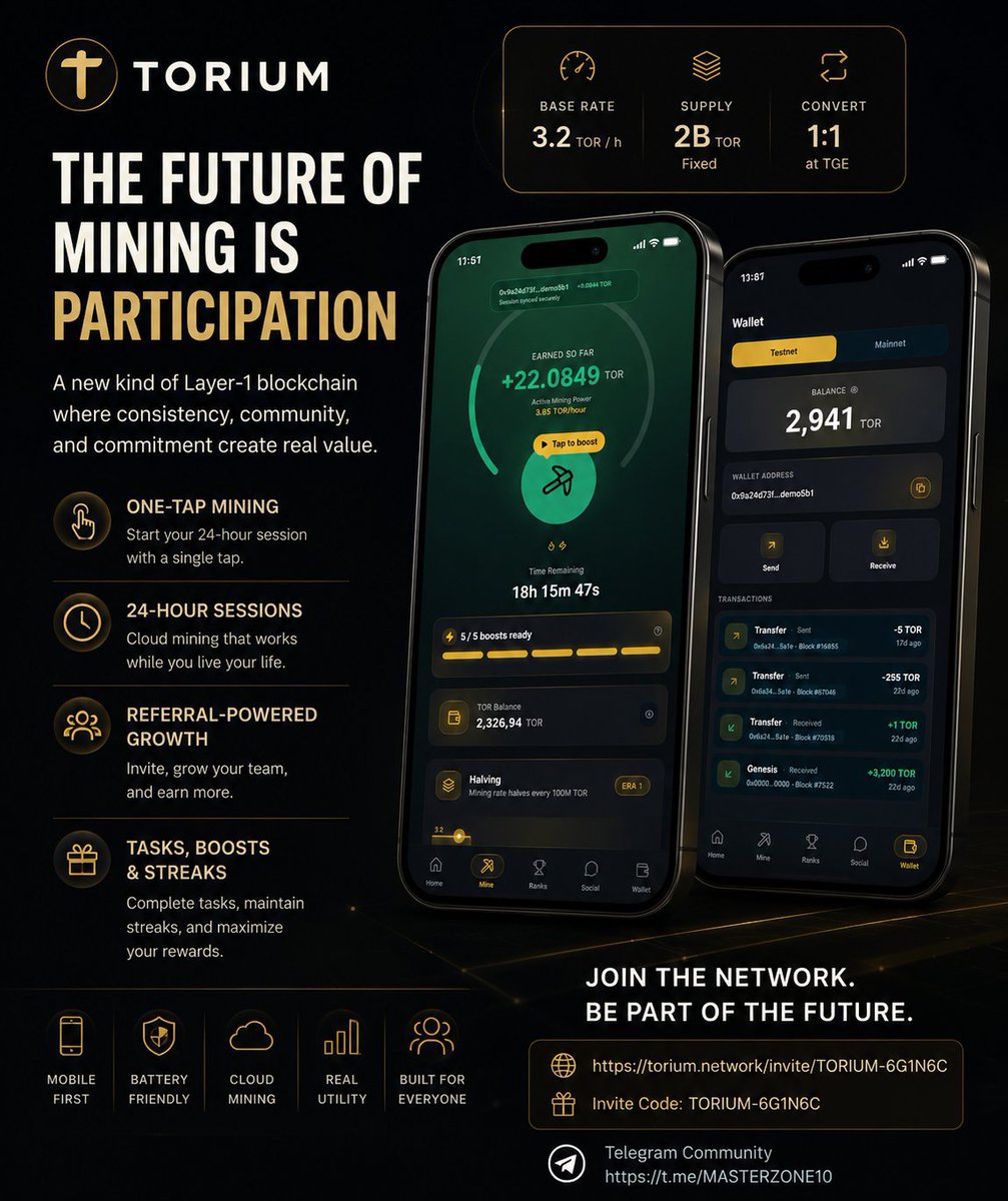 Katchalla63057's tweet photo. The future of mining isn't about expensive hardware. It's about meaningful participation.
#Torium #TOR #ProofOfParticipation #Layer1 #Blockchain #Web3 #Crypto #MobileMining https://t.co/zvhgJC8mCH