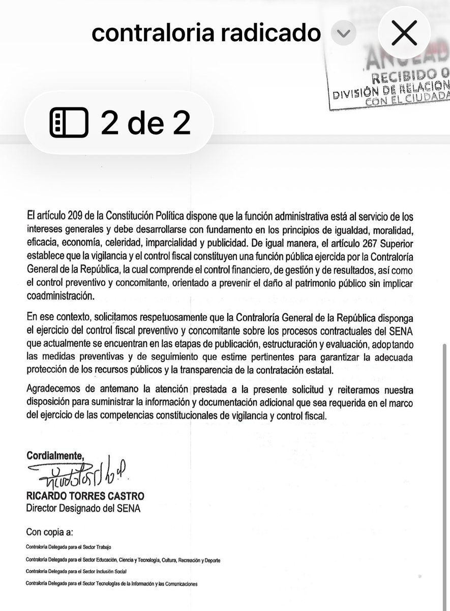 MAndreaNieto's tweet photo. ¡ESCÁNDALO EN EL SENA! El Director entrante, el Fraile Ricardo Torres advierte a la Contraloría por la contratación de afán que pretende hacer el gobierno de Petro por más de SESENTA MIL MILLONES DE PESOS, que afecta los recursos para el nuevo gobierno y la determinada política de AUSTERIDAD enfocada hacia el desarrollo de los APRENDICES.