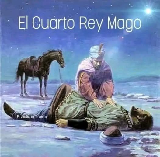 LunaGitana0333's tweet photo. El Cuarto Rey Mago: 
 Hay una leyenda que sin ser parte de la Revelación, nos enseña lo que Dios espera de nosotros.   

Se cuenta que había un cuarto Rey Mago, que también vio brillar la estrella sobre Belén y decidió seguirla.      
 Como regalo pensaba ofrecerle al Niño un cofre lleno de perlas preciosas.     

Sin embargo, en su camino se fue encontrando con diversas personas que iban solicitando de su ayuda.     
 Este Rey Mago las atendía con alegría y diligencia, e iba dejándoles una perla a cada uno.    

Pero eso fue retrasando su llegada y vaciando su cofre.     
 Encontró muchos pobres, enfermos, encarcelados y miserables, y no podía dejarlos desatendidos.    

Se quedaba con ellos el tiempo necesario para aliviarles sus penas y luego procedía su marcha, que nuevamente era interrumpida por otro desvalido.    

Sucedió que cuando por fin llegó a Belén, ya no estaban los otros Magos y el Niño había huido con sus padres hacia Egipto, pues el Rey Herodes quería matarlo.   
  El Rey Mago siguió buscándolo, ya sin la estrella que antes lo guiaba. Buscó y buscó y buscó...    

Y dicen que estuvo más de treinta años recorriendo la tierra, buscando al Niño y ayudando a los necesitados.      
 Hasta que un día llegó a Jerusalén justo en el momento que la multitud enfurecida pedía la muerte de un pobre hombre.     

Mirándolo, reconoció en sus ojos algo familiar.    
 Entre el dolor, la sangre y el sufrimiento, podía ver en sus ojos el brillo de aquella estrella.    

Aquel miserable que estaba siendo ajusticiado era el Niño que por tanto tiempo había buscado.   
 La tristeza llenó su corazón, ya viejo y cansado por el tiempo.    

Aunque aún guardaba una perla en su bolsa, ya era demasiado tarde para ofrecérsela al Niño que ahora, convertido en hombre, colgaba de una Cruz.     
 Había fallado en su misión.   

Y sin tener a dónde ir, se quedó en Jerusalén para esperar que llegara su muerte.   
 Apenas habían pasado tres días cuando una luz aún más brillante que mil estrellas llenó su habitación.    

Era el Resucitado que venía a su encuentro.    
 El Rey Mago, cayendo de rodillas ante Él, tomó la perla que le quedaba y extendió su mano mientras hacía una reverencia.     

Jesús le tomó tiernamente y le dijo:   
 “Tú no fracasaste!   
 Al contrario, me encontraste durante toda tu vida.   

Yo estaba desnudo, y me vestiste.    
 Yo tuve hambre, y me diste de comer.    
 Tuve sed y me diste de beber.    
 Estuve preso, y me visitaste.    

Yo estaba en todos esos pobres que atendiste en tu camino.    
 ¡Muchas gracias por tantos regalos de amor!    
 Ahora estarás conmigo para siempre, pues el cielo es tu recompensa...”    

La historia no requiere explicación... 
 Nosotros somos el cuarto Rey Mago y Jesús espera que le encontremos en cada persona necesitada que se cruce en nuestro camino.