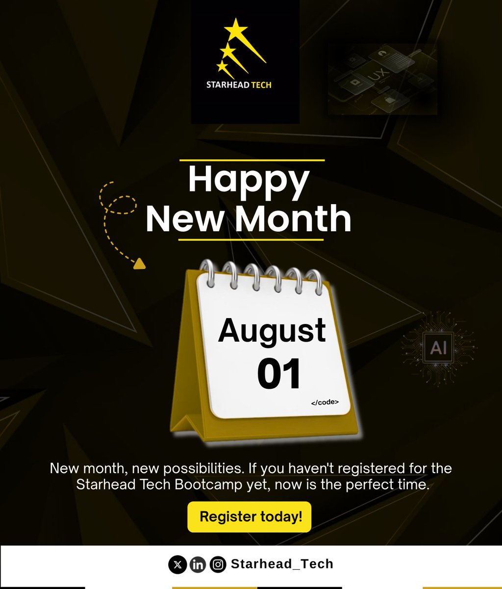 _StarheadTech's tweet photo. Hello, August.

A new month is a new opportunity to learn, and take a step closer to the future you want.

The Starhead Tech Software Engineering Bootcamp is still open for registration. 

#HappyNewMonth #StarheadTech #SoftwareEngineering #TechBootcamp https://t.co/oHuGfije7H