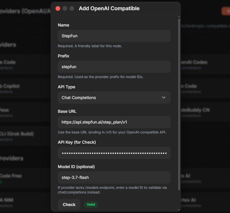 GuarEmperor's tweet photo. Free Credit API key

From stepfun 
Im use https://t.co/qouZiK06iC (up2u)

1. go to install on cli 
npm install -g 9router
2. after install write code 
9router
3. move to web tui 9router
4. add openai/antrophic compatible
5. fill form in pict 

models: step-3.7-flash

Base URL https://t.co/Qwnv2orMal
Chat Completions API (OpenAI) https://t.co/FAuwjII4Qm
Messages API (Claude) https://t.co/9BBir75RDH

Api key: 
4OGwpgjA9Fbz4fHyFgu1O2NLhXSGOa3sPgxyAfFwC8XsKor1HoKKcTKTBcTvdEzJb

4WkbI1T6Ghtc3BakoF0qzFEOvTCeuf8796b3zBrhggPgGBoujr4qxuNqgjFLTtscg

From Cline

1. Go to https://t.co/FE7I1SGIku 
2. Open terminal or cli
npm i -g cline
cline 
3. Sign up with cline use fresh gmail not main 
4. Done you can found free models

models: deepseek v4 flash,glm 5.2 etc.

From tokenrouter

1. Go to https://t.co/0hHXNCHBj8
2. Sign up with fresh gmail not main 
3. go to models and find kimi k3 free
4. generate your api keys
5. Base url https://t.co/TboT9gu5CY

models: moonshotai/kimi-k3-free

Enjoy for making good tools and experiment