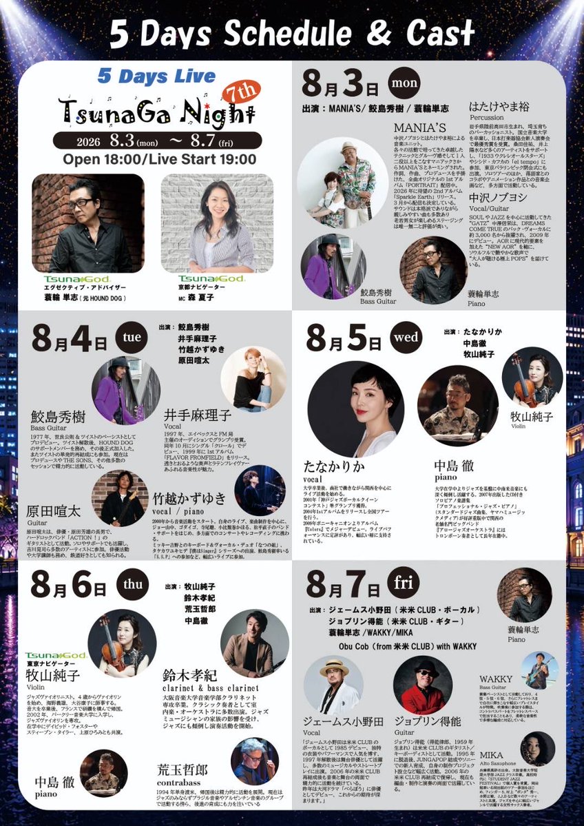 plumandbeans's tweet photo. 【Obu Cob 、WAKKY、MIKA出演】

2026年8月7日(金)  
TsunaGa Night 7th @ 大阪Art Beat Cafe NAKANOSHIMA

ありがとうございます。
チケット完売となっております。

蓑輪さんとのコラボもお楽しみに〜♪ https://t.co/BWdGzwNK56