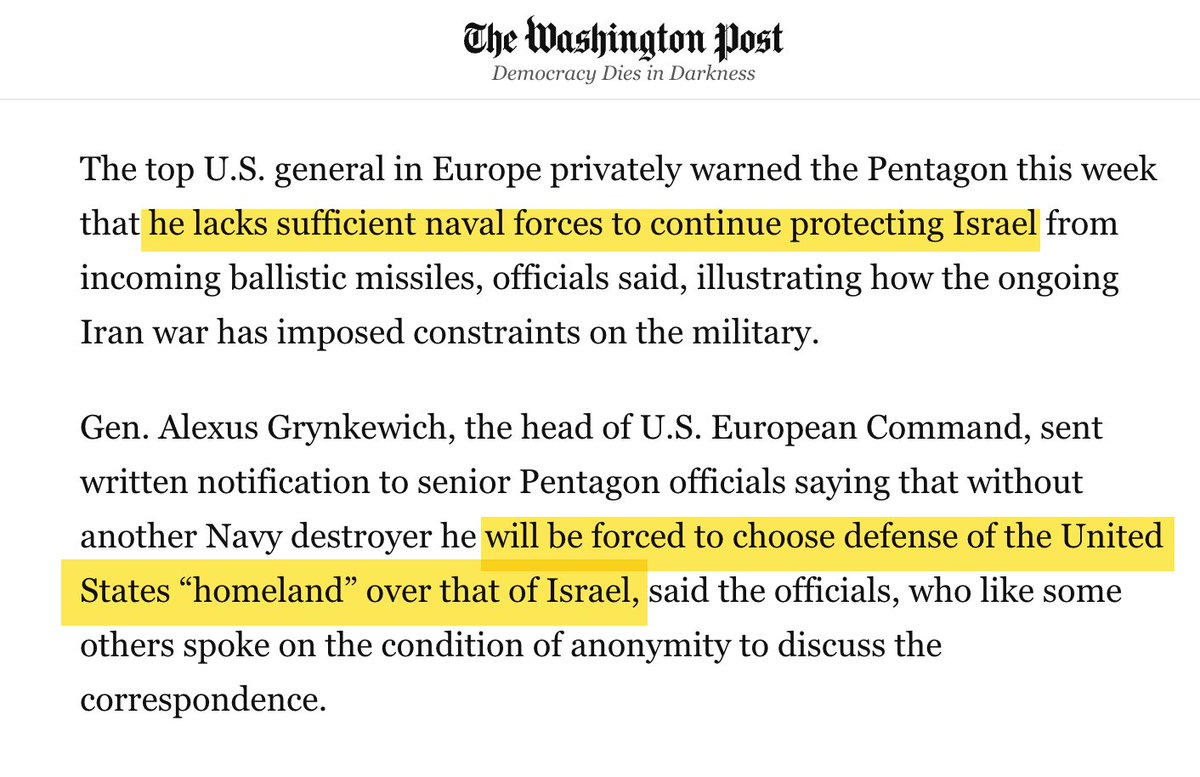 ggreenwald's tweet photo. The entire US national security world is entering a panic state as they all realize the severe shortages of anti-missile defense systems and even some offensive weapons pose major limits on US war fighting, including in Iran.

Meanwhile, here's what the Pentagon is focused on: https://t.co/3WjMbTgqNl