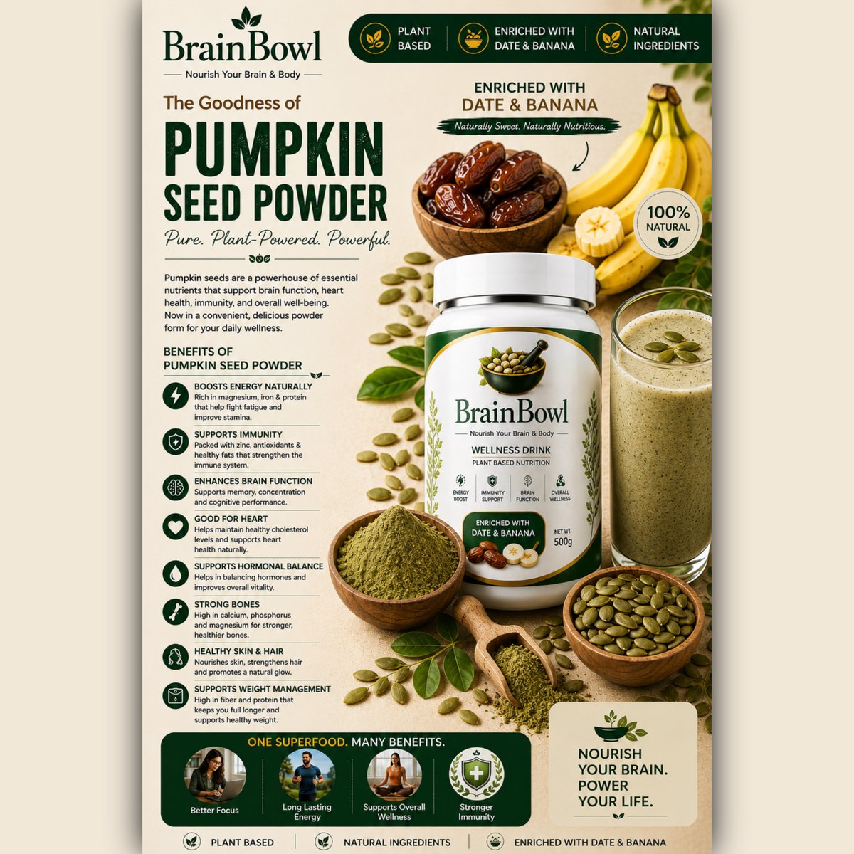 BrainBowl_'s tweet photo. Green power ka next level 💚🌿
ab har sip mein mile pure plant-based strength ✨
[Pumpkin] -- Energy boost, better focus💯

#dailynutrition #fuelyourbody #mindbodybalance #wellnessroutine #brainbowl https://t.co/R1L3gxVcgs