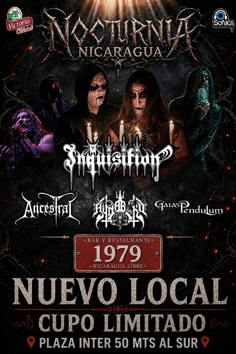 Mendozani2000's tweet photo. Mas Íntimo 
Cupo Limitado 
Frente a Frente a Tus Artistas 
Localidad Céntrico 
Promociones de Cerveza Victoria Clásica 

4 Mega Bandas viernes 14 de Agosto 
Boletos Agotandose y Cero Lluvia qué nos Detenga una Noche de Metal Oscuro !!! 

1979   @Nocturnia Nicaragua https://t.co/25JEfqmHUG