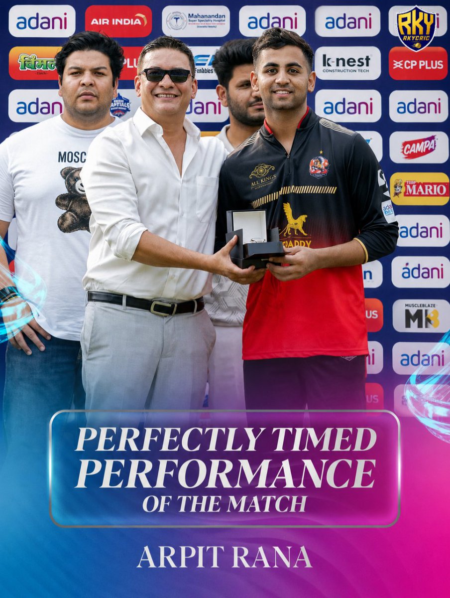 RkyCric's tweet photo. Stuck to the crease when his team needed him most 💪

Arpit Rana makes the Qorum Luxury Timepieces Perfectly Timed Performance of the Match ⌚️

#AdaniDPL2026 #AdaniDPL #DPL #AdaniDelhiPremierLeague #EDRvsSDS https://t.co/tt0dQwcTOP