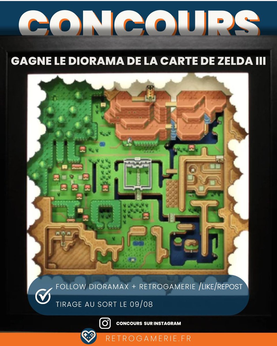 Retrogamerie's tweet photo. CASE N°2 DU #retrogameriefest 🌴

Fan de #Zelda ? Gagnez ce superbe diorama 3D de la carte d'Hyrule avec @Gaijin_Mo !

#Concours sur Instagram uniquement !

Pour participer : https://t.co/B4F4OFgHhn

TAS le 09/08, bonne chance 💙
#dioramax #retrogaming https://t.co/wBJz1ElYM3
