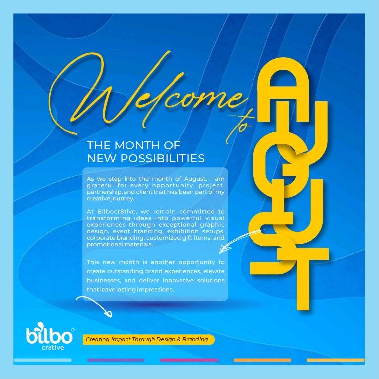 bilbocr8tive22's tweet photo. We are ready to bring your vision to life with creativity, excellence, and professionalism.

Happy New Month!
May August bring growth, creativity, new opportunities, and successful projects to us al

Bilbocr8tive
Creating Impact Through Design &amp; Branding. https://t.co/ur4lxMX4fh