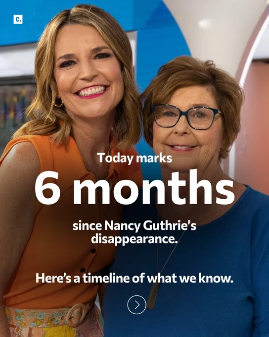 Two women smiling in front of a blue and white background with overlay text about a disappearance.