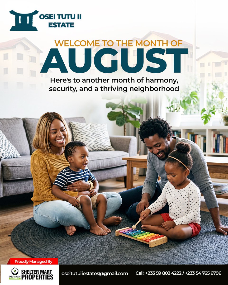 oseitutuestate's tweet photo. Welcome to August!

Here’s to another month of peaceful living, happy moments, and a thriving community. Wishing you a wonderful month ahead!

Happy New Month from Osei Tutu Estate.

#HelloAugust #OseiTutuEstate #CommunityLiving #HappyNewMonth https://t.co/HFp3jdeZvC