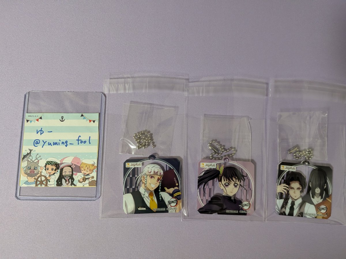 yuming_fool's tweet photo. 交換募集中です。
鬼滅の刃 ジョイフル 
アクリルキーホルダー アクキー

【譲】天元、カナヲ、無惨＆鳴女

【求】義勇、シークレット

郵送交換にてご縁がありましたらぜひ。
よろしくお願いいたします。 https://t.co/QfKy5XQy0t