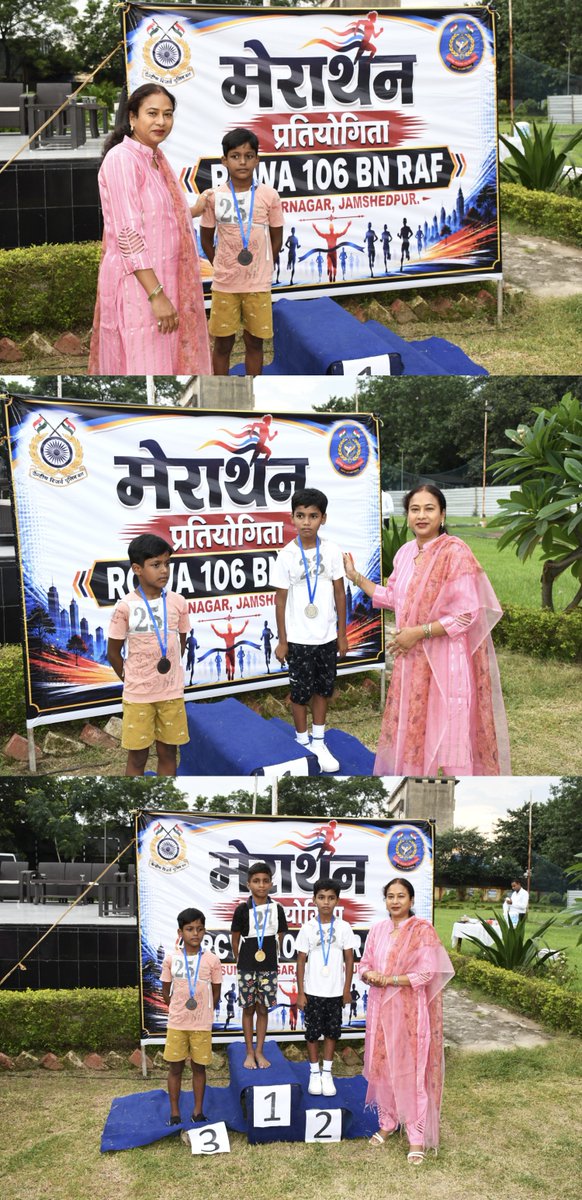 RCWA106RAF's tweet photo. 🏃‍♀️🏅 हर कदम स्वस्थ भविष्य की ओर।
RCWA #106BN RAF द्वारा आयोजित मैराथन प्रतियोगिता में बल के कार्मिकों के बच्चों ने उत्साहपूर्वक भाग लिया। RCWA की अध्यक्षा श्रीमती शुभ्रा कांत ने विजेताओं को पदक प्रदान कर सम्मानित किया एवं सभी प्रतिभागियों का उत्साहवर्धन किया।
#Marathon #FitIndia https://t.co/NMfMgwtXMw