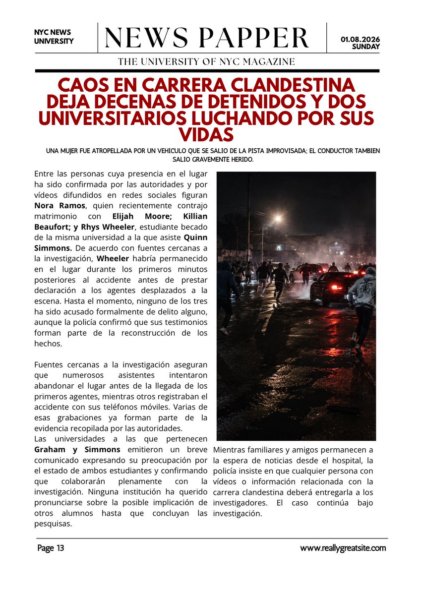 KNG0FCRAZY's tweet photo. ⠀
⠀⠀            𝙽𝙴𝚆𝚂𝐏𝐀𝐏𝐏𝐄𝐑
                  Caos en carreras clandestinas
                  deja decenas de 𝐝𝐞𝐭𝐞𝐧𝐢𝐝𝐨𝐬 y dos
                  universitarios luchando por sus
                  𝐯𝐢𝐝𝐚𝐬.
⠀ https://t.co/2h1aCuJwcu