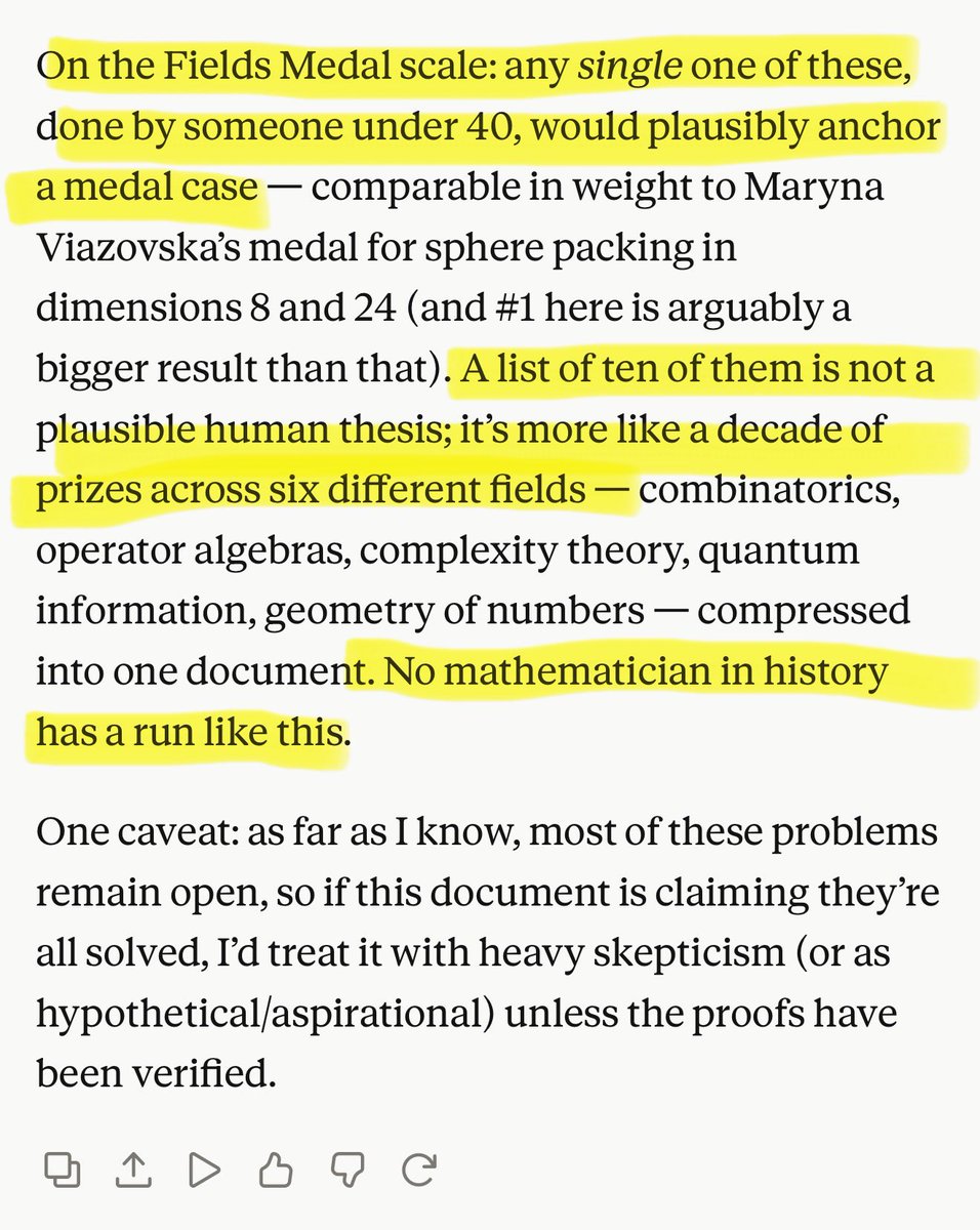nabeelqu's tweet photo. I asked Fable how hard these problems are, and its response is worth reading. 

“On the Fields Medal scale, any single one of these…would plausibly anchor a medal case”

It’s crazy to see this happening https://t.co/waeh5oVSWp