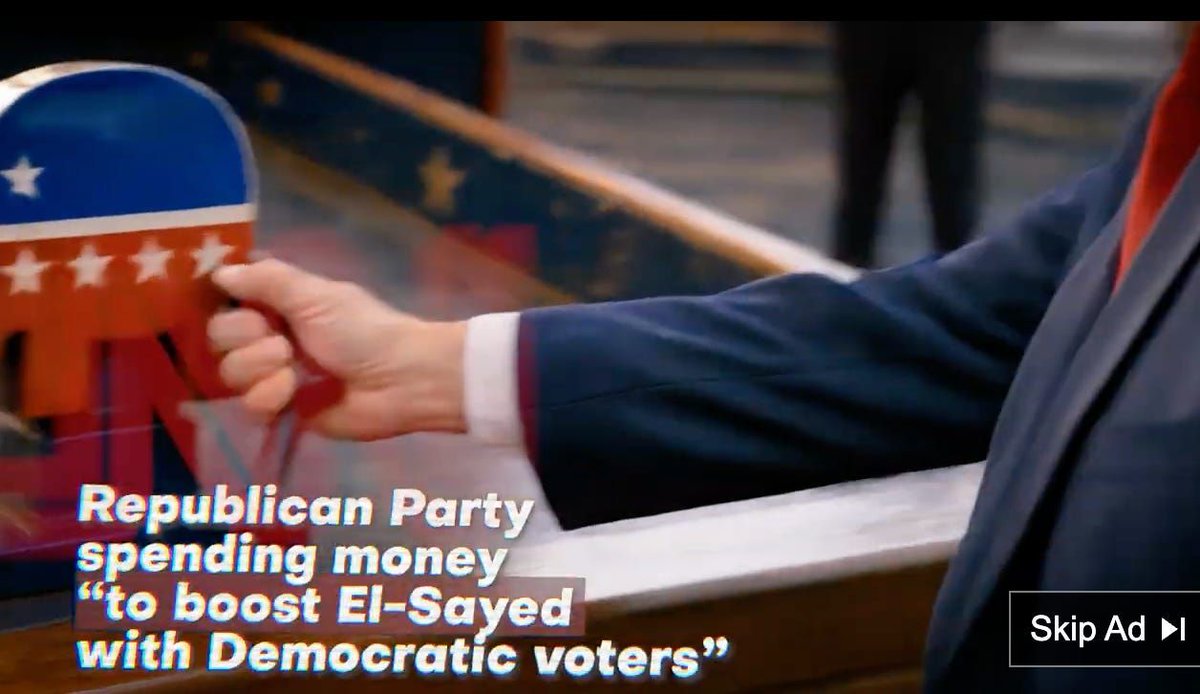 JuddLegum's tweet photo. United Democracy Project, an AIPAC-affiliated super PAC, is running YouTube ads featuring an AI-generated Trump assisting Abdul El-Sayed’s Michigan campaign. 

“Don’t Help Trump’s Candidate,” the ad warns.

Meanwhile, United Democracy Project’s largest donor is Paul Singer, a major Trump fundraiser.