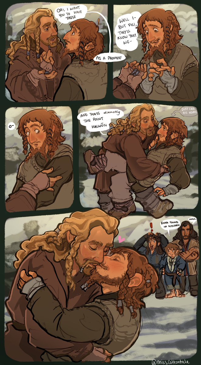 MissCottontale's tweet photo. Fili x Ori comic based on how Ori gets Fili’s beads in BOTFA #thehobbit #filiori #fili #ori #comic #bagginshield https://t.co/xYsQrv9Mxm