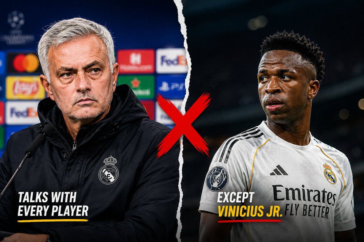 Pangolister1's tweet photo. 🚨 JUST IN: José Mourinho has reportedly held talks with every Real Madrid player—except Vinícius Jr.

The development comes amid growing transfer speculation surrounding the Brazilian, with questions continuing to surface about his long-term future at the club.

While there is no official indication that the two situations are connected, the timing has certainly caught the attention of fans.

Could it be a sign that something bigger is unfolding behind the scenes?