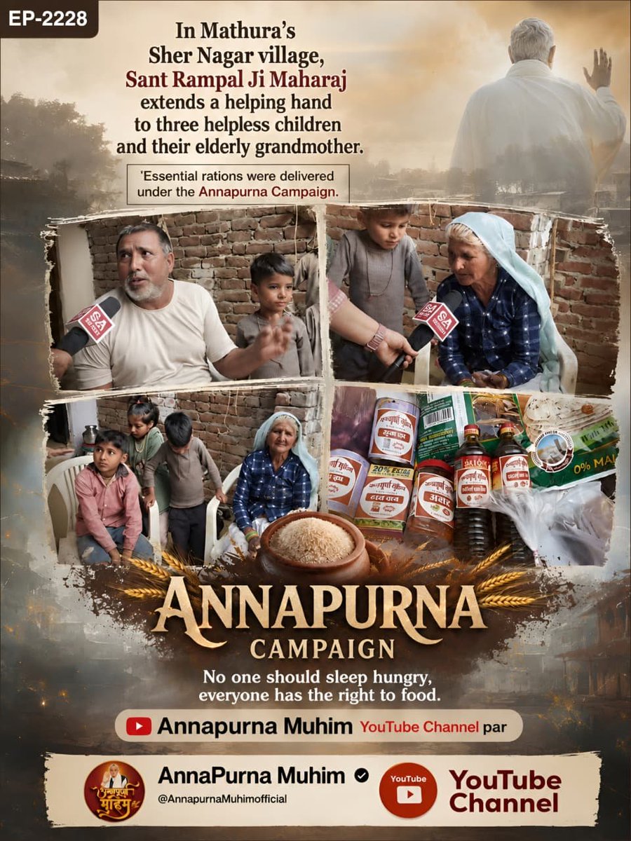 vineesharma1976's tweet photo. Under Annapurna Muhim By Sant RampalJi Maharaj, essential ration delivered in Mathura to three helpless children and their elderly Grandmother.
Every act of kindness brings hope to a struggling family. 
Now one will sleep hungry.
#गैरां_के_दुख_दूर_करूं या ताकत सै मेरे मैं https://t.co/X8riGATTve
