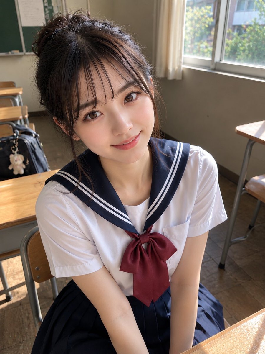 sumire_202607's tweet photo. 陽菜ちゃんの「夏休みでも制服みたい」参加します🤍✨

制服って着るだけで、なんだか放課後に戻ったみたいでちょっとわくわくする☺️💕
今日は教室で一枚📸

素敵なイベントありがとうございます🌸
みんなの制服姿を見るのも楽しみ〜🥰

#JKの制服
#すみれ
#AI美女
#AIart https://t.co/XdgZ26pGaI