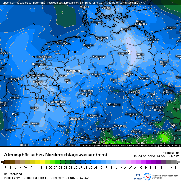 Kachelmannwettr's tweet photo. Nach einem abgesehen vom Alpenrand ruhigen Sonntag nimmt die Gewittergefahr ab Montag wieder zu. Schwerpunkte lassen sich noch nicht ausmachen und in zunehmend schwüler und energiereicher Luft drohen auch am Dienstag örtliche Schwergewitter &amp; Unwetter.
https://t.co/0FiBUqhhYa /LD https://t.co/mBIvQmDSJW
