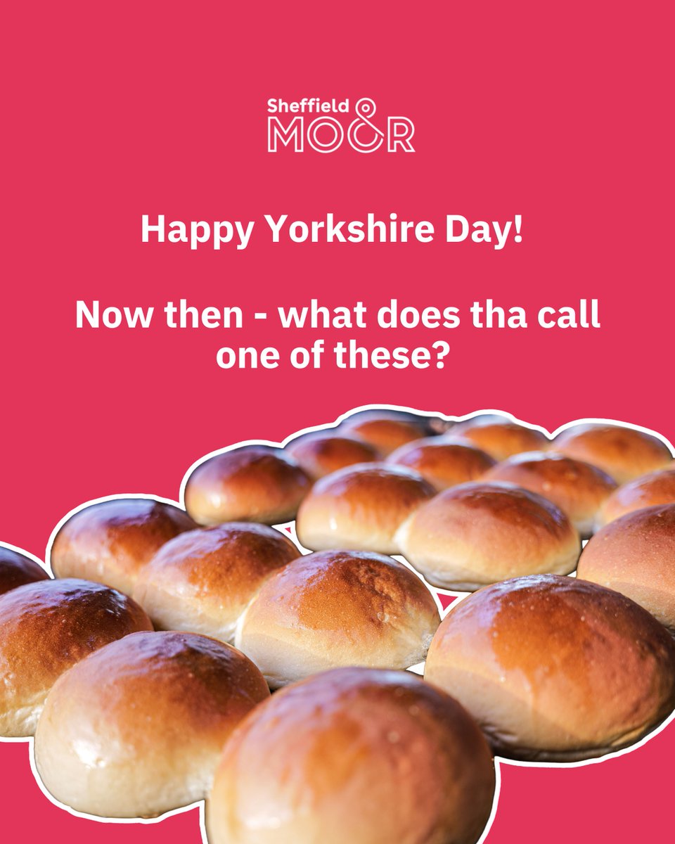 MoorSheffield's tweet photo. We're celebrating #YorkshireDay on The Moor, and we've got a question that's guaranteed to spark debate...

What do YOU call this? 🍞 

A bread cake? A bun? A cob? A barm cake?

Drop your answer in the comments and settle the debate once and for all! https://t.co/uqG222WQgy
