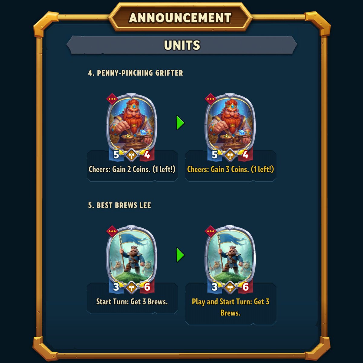 ArcaneRushh's tweet photo. A Toast to the Dwarves! 🍻

Barmund's underused builds are receiving some well-deserved buffs, making it a great time to revisit your favorite Dwarf strategies.

Take a look below! 👇

#ArcaneRush https://t.co/wqQSYEr2Pk