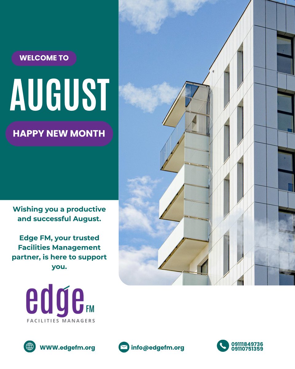 EdgeFM_Ltd's tweet photo. Stepping into August ready to deliver excellence! To our current and future clients: your peace of mind is our priority. From general maintenance to other services that keep your properties running smoothly, Edge FM has you covered this month and beyond. Have a fantastic August! https://t.co/8RInOv3lxg