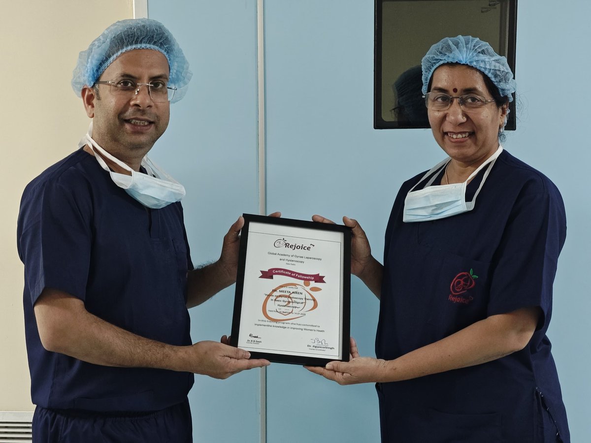 RejoiceHospital's tweet photo. Congratulations Dr Meeta for successfully completing Hysteroscopic training. Our best wishes 💐💐 https://t.co/LTf9j0ChQZ