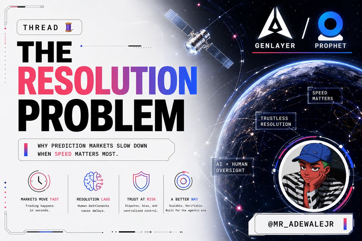 mr_adewalejr's tweet photo. THE RESOLUTION PROBLEM 

Prediction markets are incredibly fast until it's time to resolve the outcome.
You can create a market, add liquidity, and start trading in minutes. But once the event happens, resolution often becomes the slowest part.

Most platforms still depend on: 
• Human committees 
• Long dispute periods 
• Or a single AI model that can be wrong or influenced.

As prediction markets grow, that gap between fast trading and slow resolution becomes a major bottleneck.

Thread 🧵