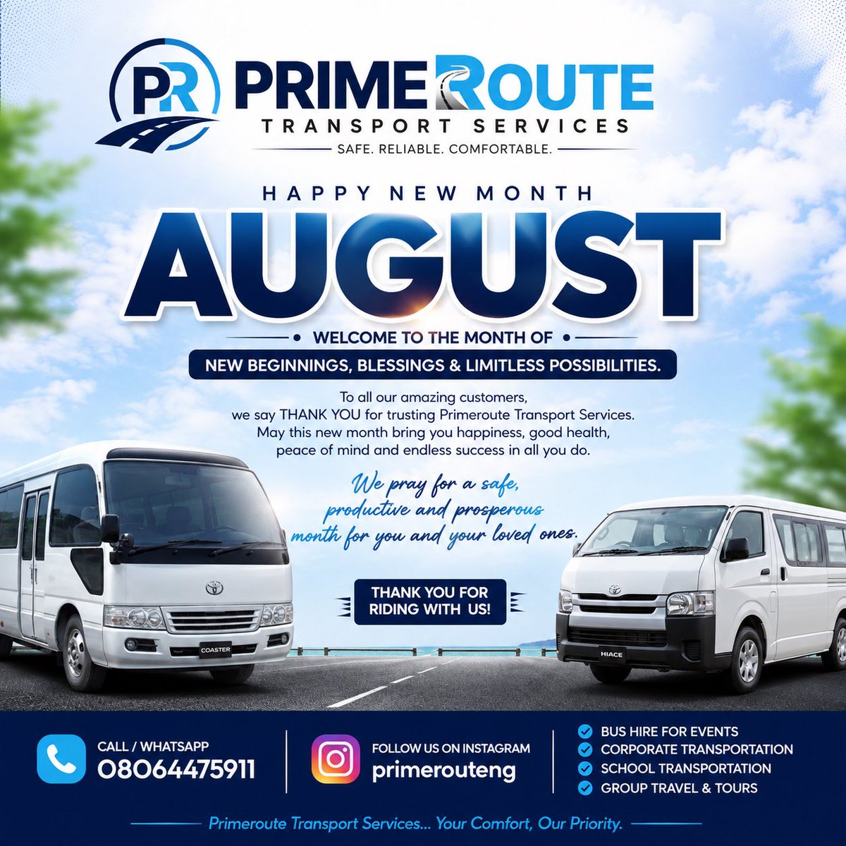 hebraheem89's tweet photo. PRIMEROUTE 
we sincerely appreciate your trust and patronage. Thank you for choosing us for your transportation needs.
🚌 Bus Hire for Events
🏢 Corporate Staff Transportn
🏫 School Transportation
Special Occasions
🚍 Group Tours &amp; Excursions
Call/WhatsApp: 08064475911 https://t.co/dYA9aD72r4