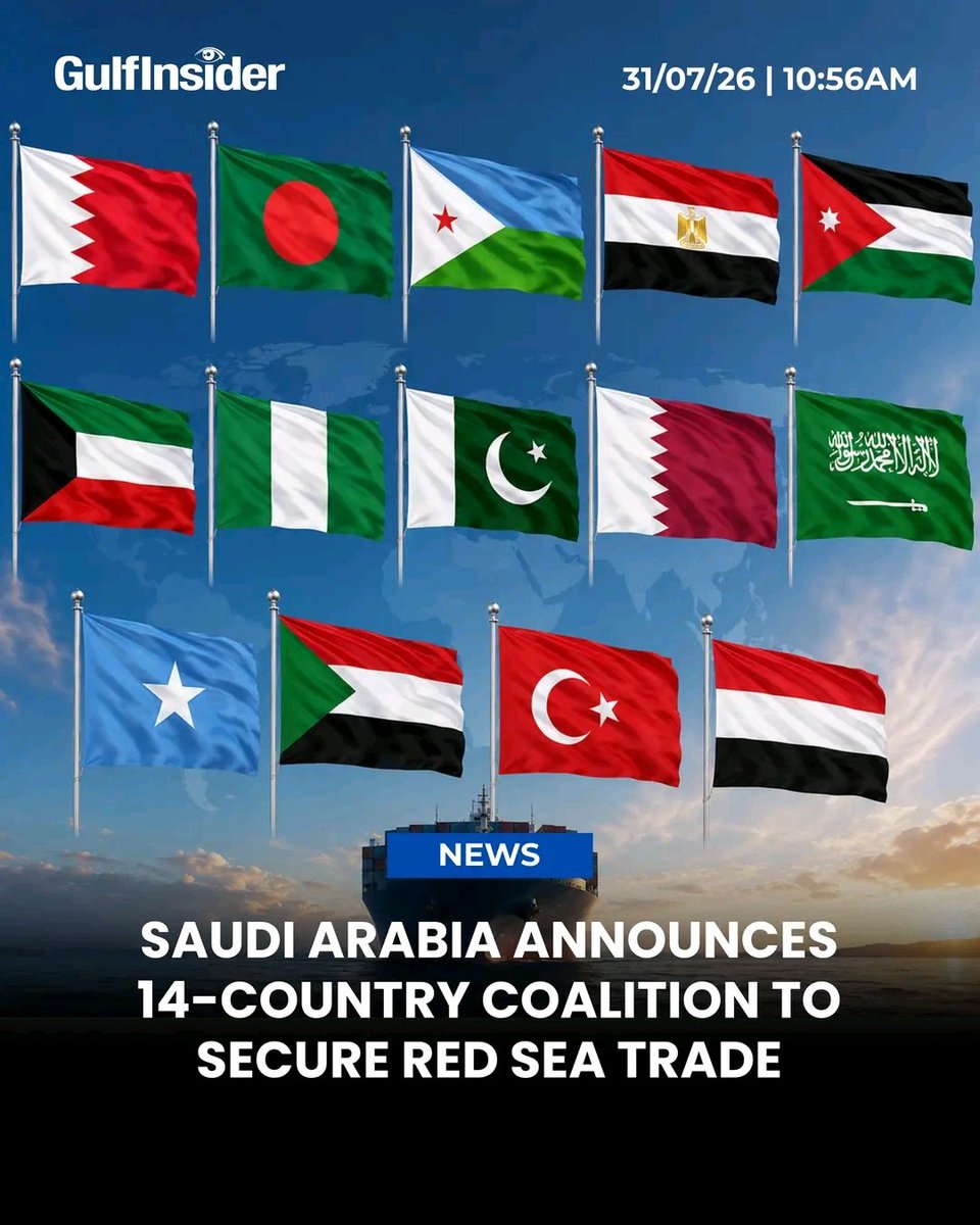 realbkhan's tweet photo. Saudi Arabia has announced plans for a 14-country maritime defence coalition aimed at protecting international shipping and energy supply routes in the Red Sea.

The announcement comes after Yemen's Iran-aligned Houthi group claimed attacks on Saudi oil infrastructure and tankers and declared a maritime embargo on the Kingdom.

The coalition includes Bahrain, Bangladesh, Djibouti, Egypt, Jordan, Kuwait, Nigeria, Pakistan, Qatar, Saudi Arabia, Somalia, Sudan, Turkey and Yemen, with a focus on strengthening regional maritime security and safeguarding one of the world's busiest trade corridors.

Follow @gulfinsider for more regional news and features.