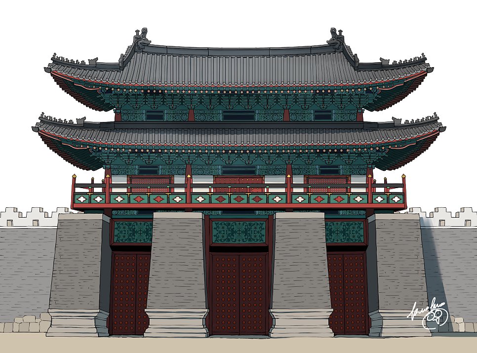 Woori_Geonchuk's tweet photo. 고건축계에서 나름 핫한 주제인 조선 전기 경복궁. 그 첫번째로 광화문을 그렸습니다.

고종대 재건된 광화문과 가장 큰 차이점은 문루의 형식으로 홍예가 아닌 개거(開据)식 구조입니다. https://t.co/fnK2iLBPcI