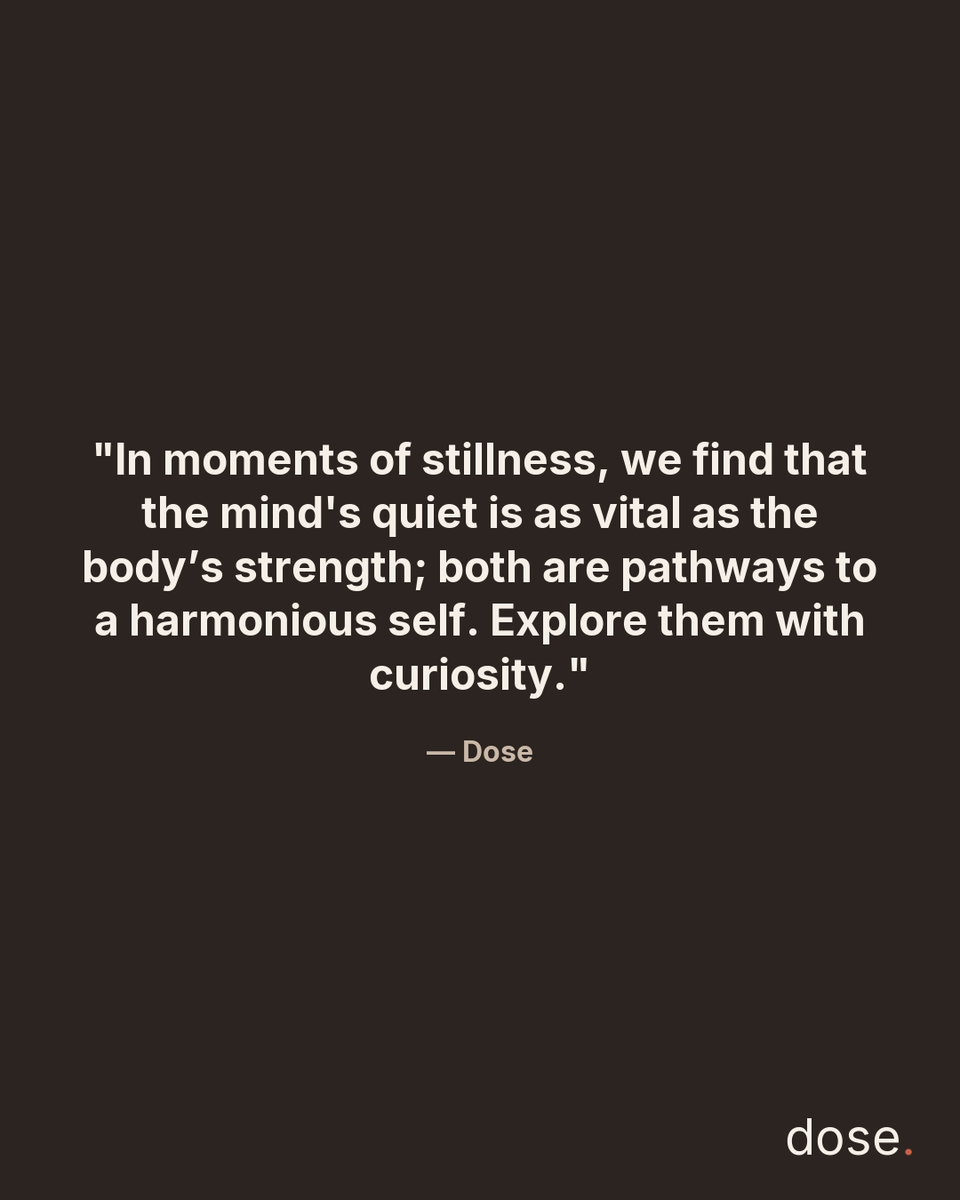 dose's tweet photo. In our fast-paced world, moments of stillness often feel like a luxury. Yet, it’s in these pauses that we gather strength, allowing both mind and body to harmonize in a dance of self-discovery. How often do we carve out space for such exploration in our daily lives?
#dose #mindf https://t.co/vUGPaoivKw