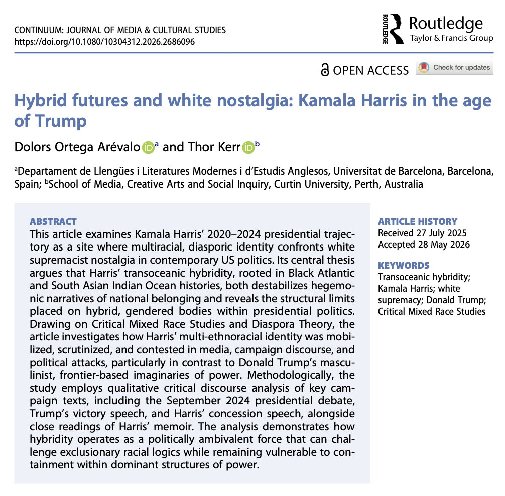 JamesLNuzzo's tweet photo. Kamala Harris lost the presidential election because you were too uncomfortable with her "transoceanic hybridity" and because you were too stuck in your world of "white supremacist nostalgia" and "masculinist, frontier-based imaginaries of power." https://t.co/rt86dBrpCq