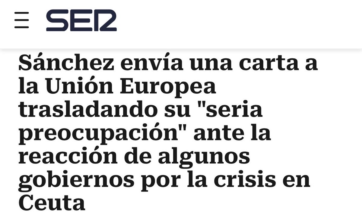 JulenBollain's tweet photo. La carta de Sánchez es realmente incómoda para los gobiernos europeos que han querido sacar rédito político de lo ocurrido en Ceuta.

Si España recupera el control de la situación en menos de 48 horas, devuelve a prácticamente todos los que entraron irregularmente y evita cualquier efecto sobre el resto de la UE, ¿con qué fundamento se pedía expulsarla de Schengen cuando Ceuta ni siquiera forma parte de ese espacio?

La crisis de Ceuta ha dejado al descubierto algo aún más grave. Y es que algunos “socios” europeos estaban más interesados en explotar políticamente la situación que en responder con rigor, legalidad y una mínima solidaridad común.