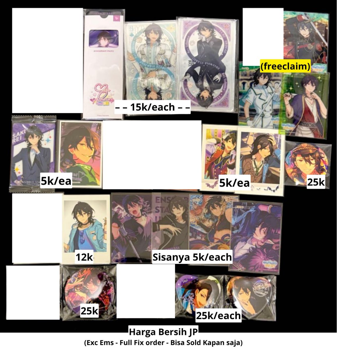 GoMinku88_'s tweet photo. 「 REQ SPLIT 」
Various Merch Rei Sakuma Enstars

♪ Harga tertera pada foto Bersih JP
♪ Harga bisa naik/turun mengikuti rate JP
♪ Barang Ready JP

Reply or DM (+tag) for order!

#MinkuJajan #warungenstars #warunganime #warunggame https://t.co/vhY3orvm47
