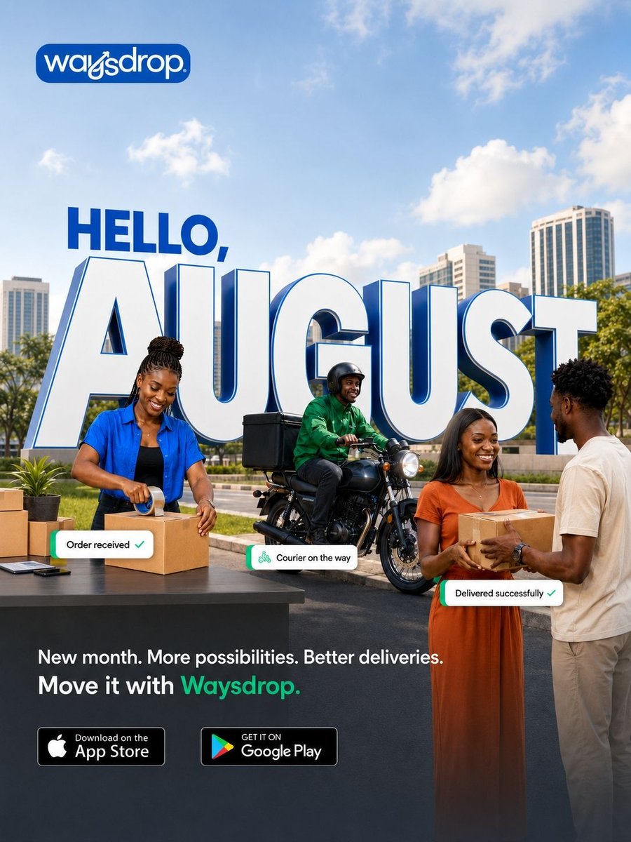 waysdrop's tweet photo. Hello, August! 💙

New month. New opportunities. Better deliveries. 📦🚀

Whatever you are sending, selling or shopping for, Waysdrop is ready to keep it moving.

Happy new month!

#HelloAugust #Waysdrop https://t.co/irYyjX1cXR